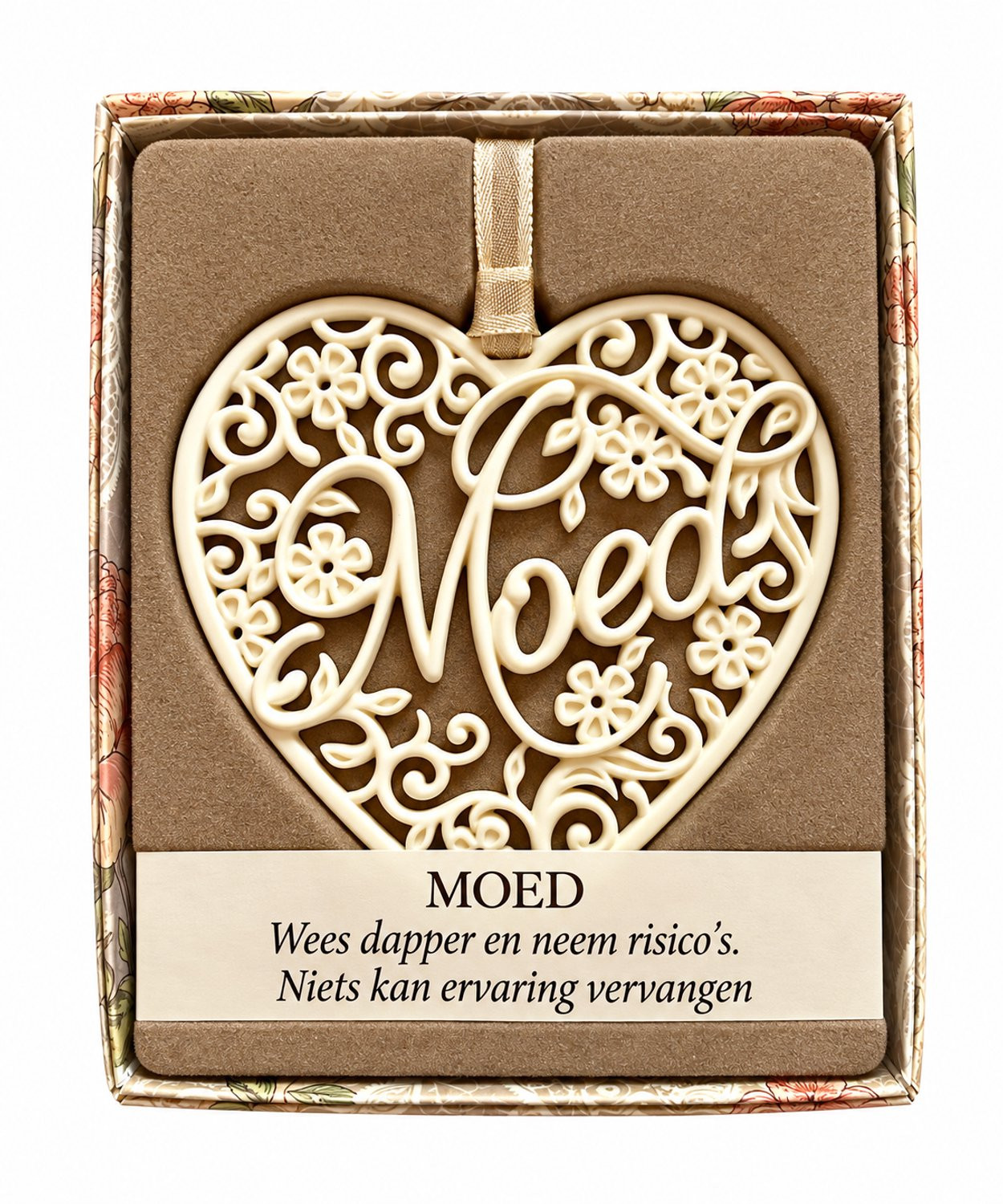 H&&H Spreuktegel Moed met Hart - Inspirerende Hanger voor Volwassenen