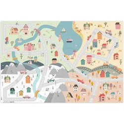 KINDERTEPPICH Jahreszeiten - Stadt - Häuser - Straße - Kinder - Auto Spielteppich 180x120 cm