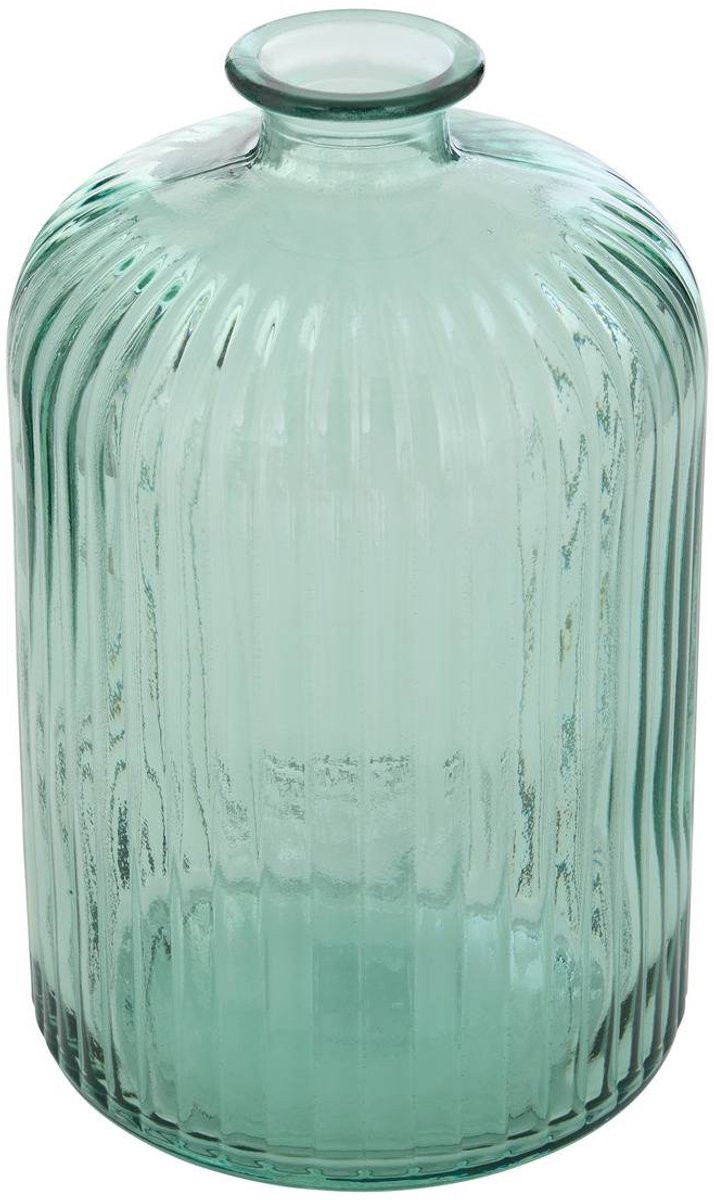 LUZ Compacte geribbelde cilindervormige vaas van gerecycled glas