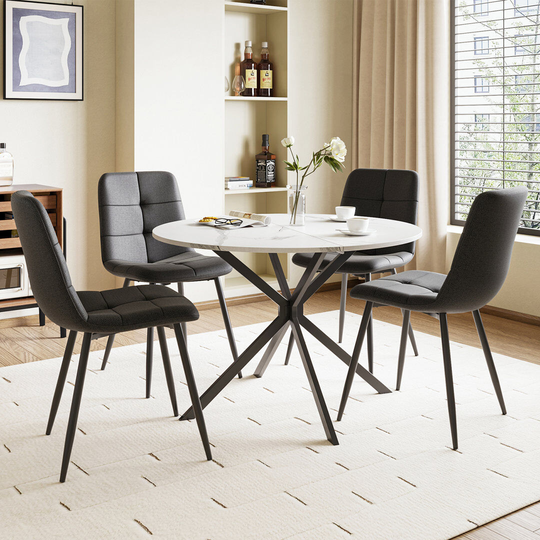 George Oliver Dining Table And Chairs Set Of 4, Folding Round Dining Table With 4 Chairs For Dining Room,Kitchen,Living Room Black/White 4