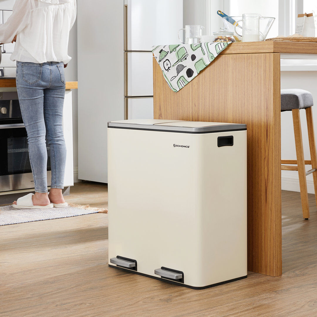 Songmics Steel Step On Multi-Compartment Rubbish & Recycling Bin - 60L Cloud White 60L