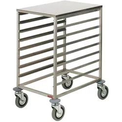 Transportwagen für Bleche aus Edelstahl, 8x600x400 mm, Zwischenraum 75 mm, obere Ablage aus Edelstahl (EPZ/8X)