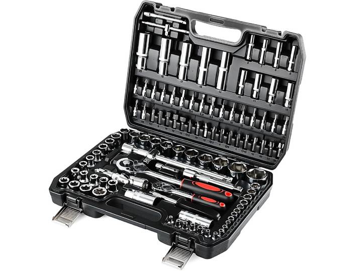Jeu de clés à douille cr-v, 108 pièces, boîte à cliquet avec 1/4 et 1/2 pouces, 72 dents, douille hexagonale à cliquet réversible