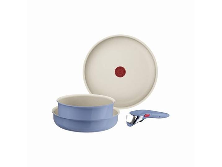 Tefal - Ingenio Serenity Blue Calm Kochgeschirr-Set 4-teilig Pfannen- und Topfset mit patentiertem abnehmbarem Griff, Mineralia Antihaftbeschichtung, platzsparend stapelbar
