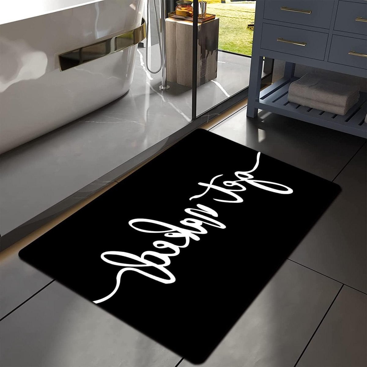Badmat Get Naked - Vloermat Badkamer - Zwart Wit - 51 x 81 cm