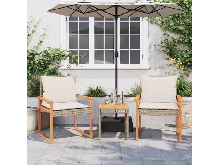 Elégance-Chic Ensemble de bistro et coussins mélange acacia - 3 pcs - beige - rotin - 38 x 38 x 42 cm - MEUBLE Terrasse & Bistrot_0