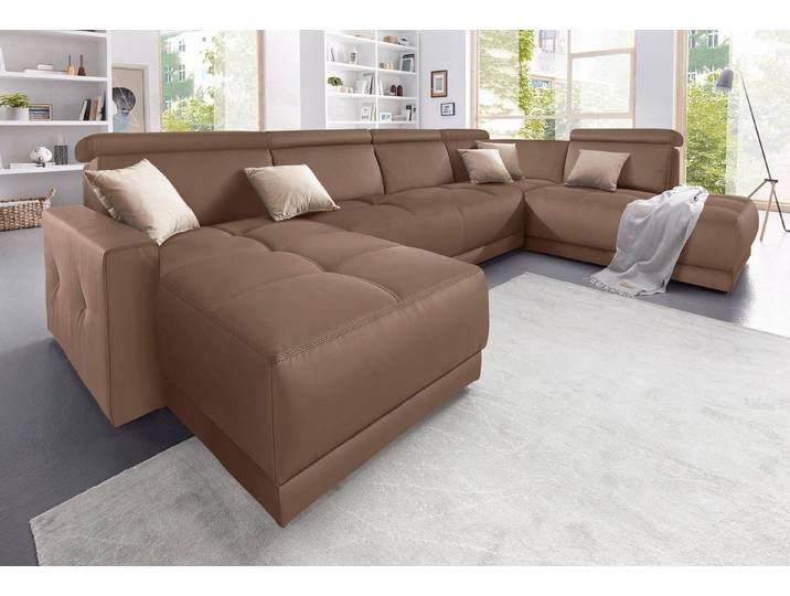 DOMO collection Wohnlandschaft Ava moderne Sitzheftung mit toller Doppelnaht, komfortabel, U-Form, mit Federkern, wahlweise mit Kopfteilverstellungen