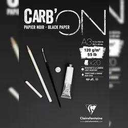 Clairefontaine 5x CARB ́ON, schwarzes Papier, 120g/m2, 20 Blatt, A3 - 975040C