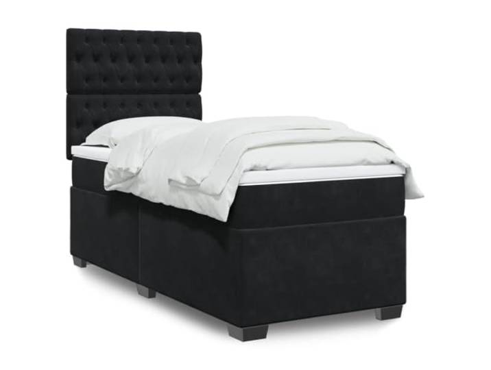 RJPLMFV Bett, Lattenrost, Velours, Schwarz, 100 x 200 cm Taschenfedern, verstellbarer Kopf, abnehmbarer Matratzenauflage, Premium-Komfort