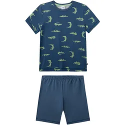 Sanetta Jungen Schlafanzug, kurz - Kids, Krokodil, Pyjama, Single Jersey Blau / 128
