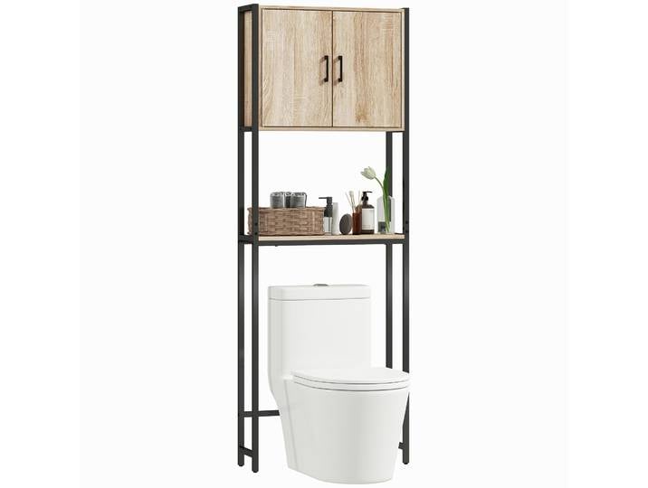 Meuble de toilette Kleankin, Organisateur de toilette avec 2 portes, étagère réglable, étagère ouverte, étagère de salle de bain au-dessus des toilettes