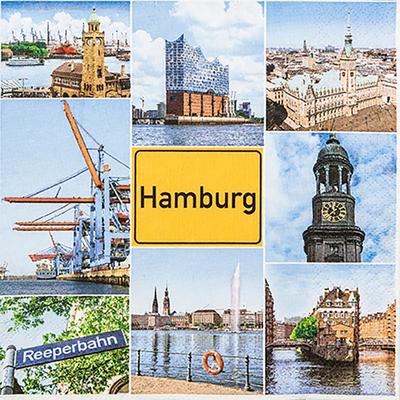 Home Fashion, Hamburg Sights, Lunch-Servietten aufgefaltetes Maß 33 cm x 33 cm, im Viertelfalz, 20 Stück pro Pack
