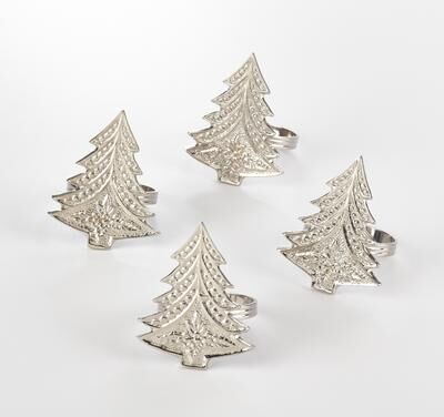 Saro Lifestyle Christmas Tree Design Christmas Tree Napkin Ring (Set of 4)