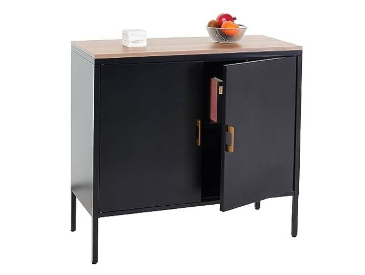 Mendler Kommode HWC-L84 2 Türen Metall 90x90x40cm - schwarz Sideboard, Schrank, Anrichte, Melamin beschichtet