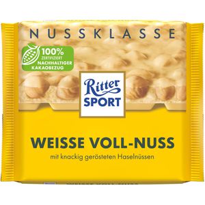 Ritter-Sport Tafelschokolade Weisse Voll-Nuss, mit ganzen Haselnüssen und Reis-Flakes, 100 g