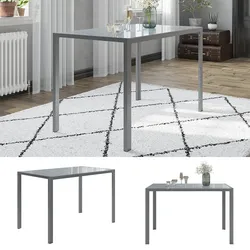 Vicco Esszimmertisch "Grand Metall" Grau, 120 x 70 x 75 cm, moderner Esstisch, Glas