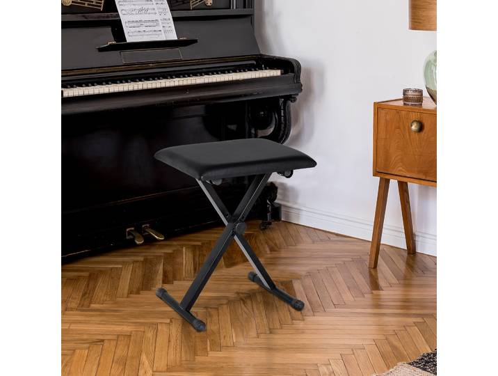 HOMCOM Tabouret Piano Pliable Réglable Acier Noir