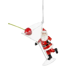 Mica Decorations Christbaumschmuck Glas 10,5cm Cocktailglas mit Kirsche & Weihnachtsmann - Weihnachtsbaum Anhänger Weihnachten Weihnachtsbaumschmuck Rot Klar