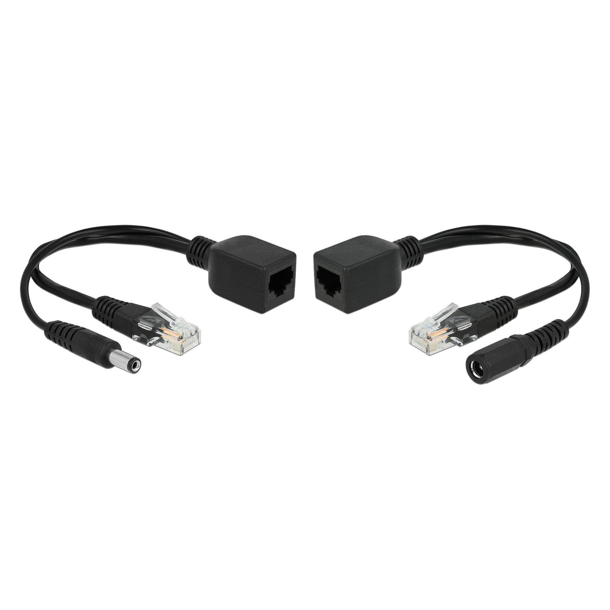 Delock PoE Converter 9-57V passiv Set, 100Mbps, DC 5,5 x 2,1mm (Passive 24V PoE-in, 45.60 W) (66023)