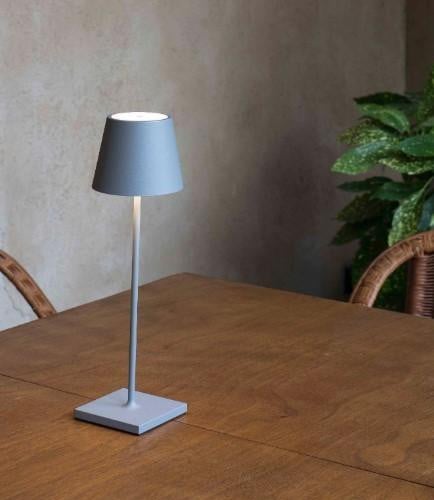 Faro LED tafellamp Toc, grijs, aluminium, dimbaar, IP54, warm wit licht, oplaadbaar