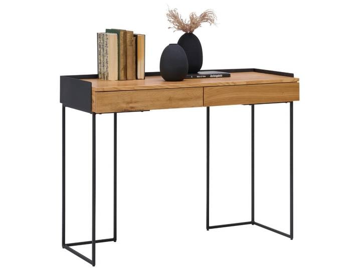 Xora Konsolentisch, Natur, Schwarz, Holz, Metall, Eiche, furniert, 2 Schublade(n) Schubladen, Flachrohr, 40x77x100 cm, Wohnzimmer, Wohnzimmertische, Konsolentische