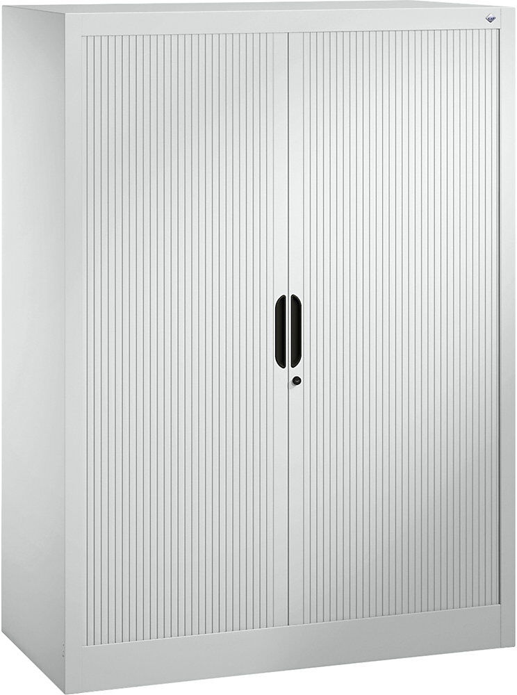 Rollladenschrank mit Horizontal-Jalousie, HxBxT 1345 x 1000 x 420 mm, 3 Fachböden, 3,5 Ordnerhöhen, lichtgrau C+P