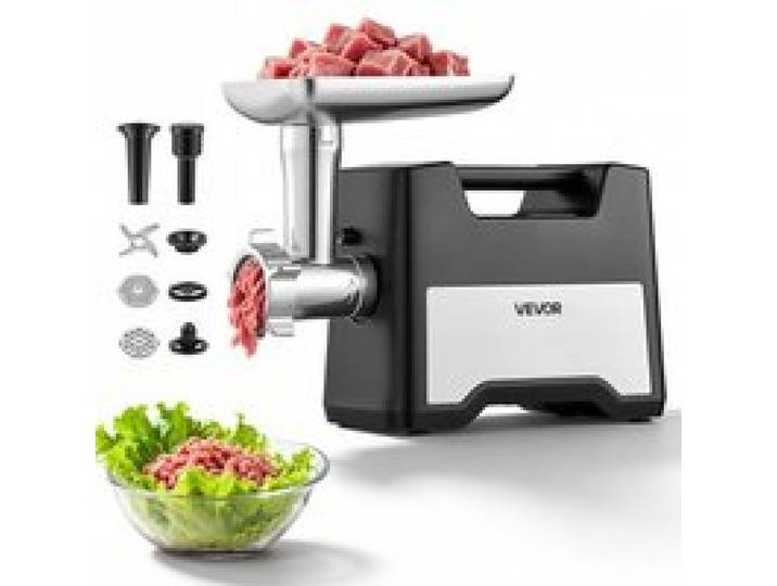 VEVOR Elektrischer Fleischwolf 1,5–2 kg/min Max. 1200 W Wurstfüller für Würstchen, 500-W-Motor, 21-mm-Wurstfüllrohr, 2 Lochscheiben (3 / 7 mm), Fleischstopfer, Edelstahlgehäuse und Kebbe-Set