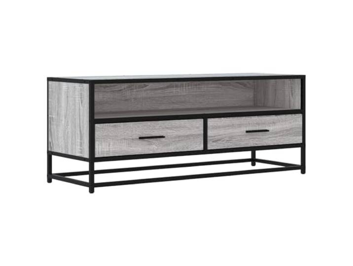 KUPTYERFG TV Lowboard Grau Sonoma 100x34,5x40 cm TV Schrank Metall Stabiles Phonomöbel mit reichlich Stauraum für Wohnzimmer und Schlafzimmer, pflegeleichte Oberfläche mit Metallgestell.