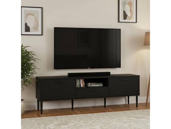 Dmora - Fernsehschrank Heloise, Ständer für Wohnzimmerfernseher, Niedriges Wohnzimmer-Sideboard, TV-Ständerbasis, 177x40 h57 cm, Schwarz