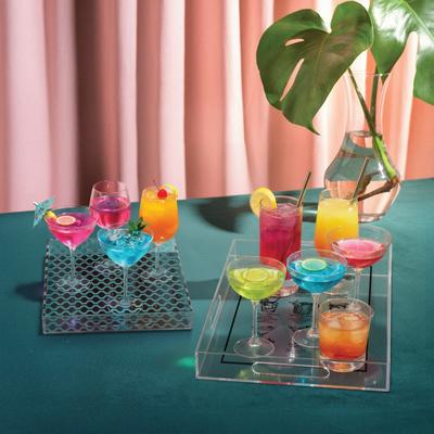 American Art Décor "American Art Decor 2-pc Acrylic Serving Tray Set with Handles - Cocktail Guide & Retro - 10"" x 14"""