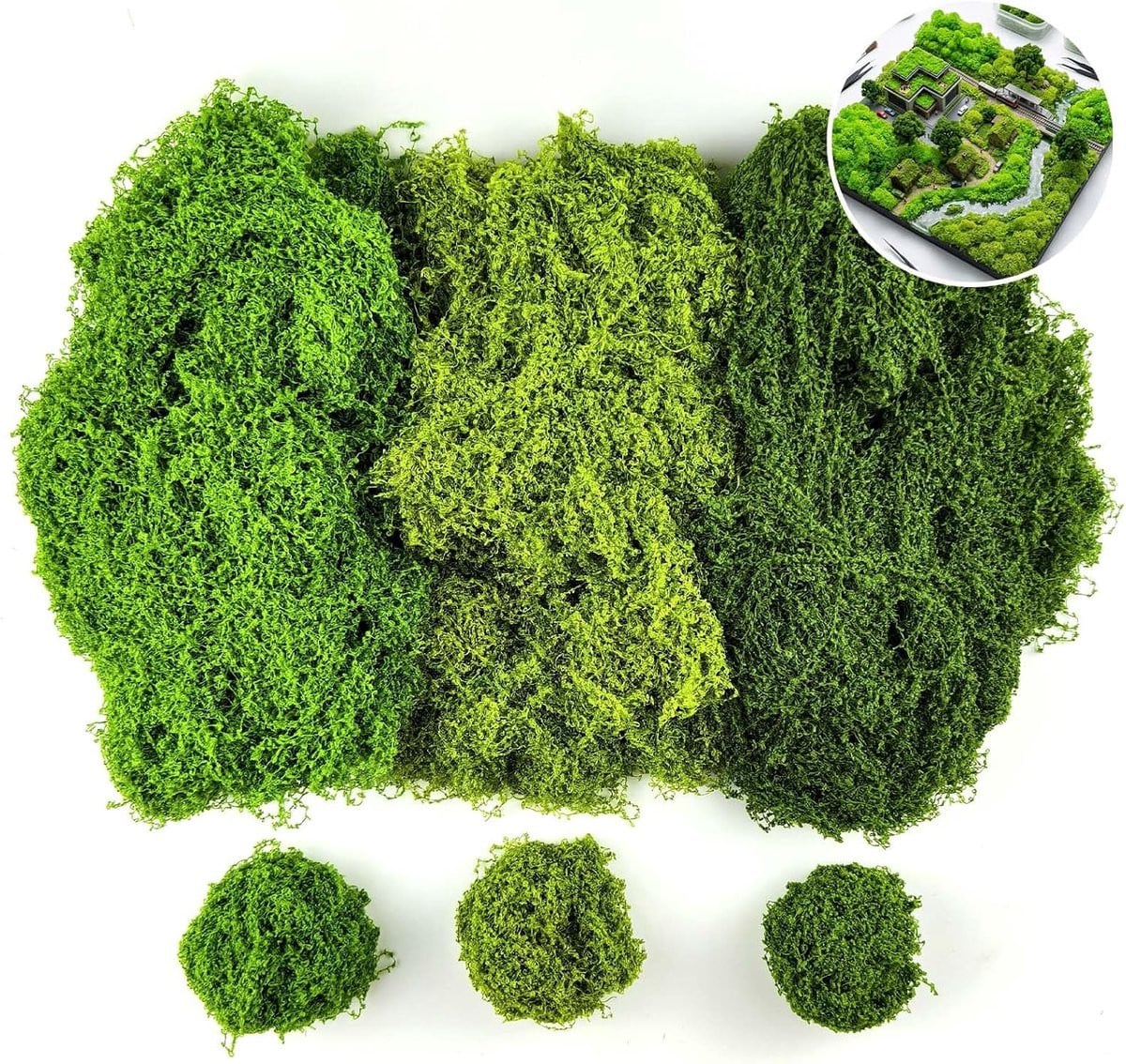 Kunstmatig mos decoratie in donker, licht en grasgroen - 150g
