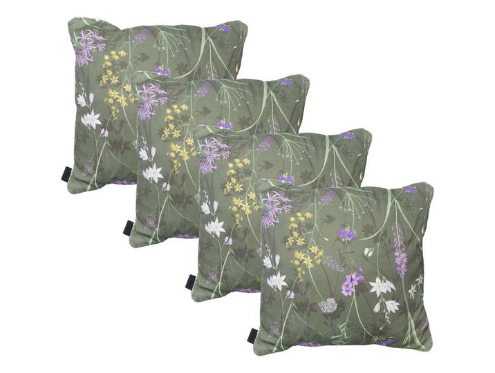 4er-Set Deko-Kissen Outdoor, Blumenmuster grün, 50 x 50 x 10 cm