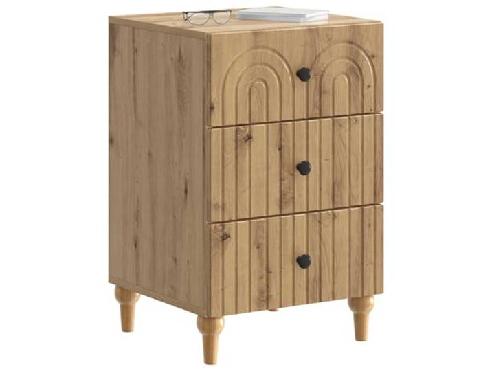 KTHLBRH Nachttisch Eiche Handwerk 43 x 41 x 66,5 cm Technisches Holz, 3 Schubladen, schwarze Metallgriffe, vielseitig einsetzbar