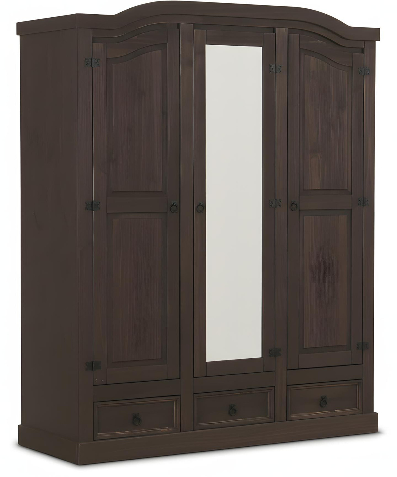New Mexico 3-deurs kledingkast bruin met spiegel en massief hout, Hoogte: 193 cm