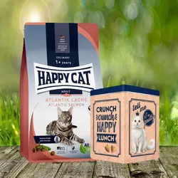 Happy Cat Culinary Adult Atlantik Lachs 10 kg - Exquisites Adult Katzenfutter + Happy Cat Retro Dose (ca. 15,5 x 15,5 x 19,5 cm)
