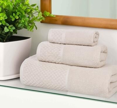 Superior Modern Cotton 3 Piece Bathroom Towel Set - Solid Textured Border