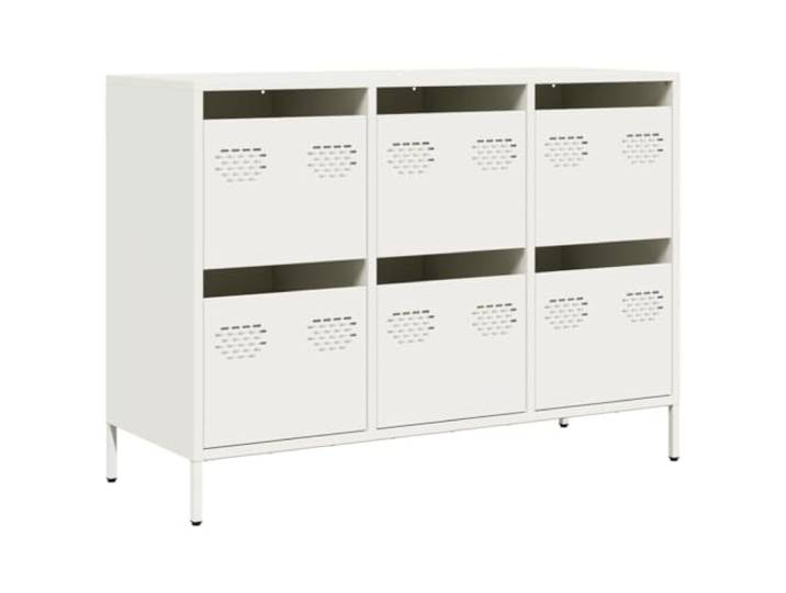 HGFDVCMR Sideboard Weiß 101,5x39x73,5 cm Metallkommode 6 Schubladen Stabiler Metallschrank aus kaltgewalztem Stahl mit 6 geräumigen Schubladen für Schlafzimmer, Wohnzimmer und Flur.