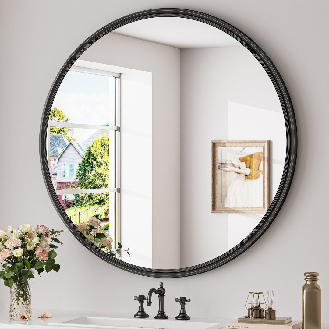 EUkeonjinn Round Leaning and Wall Mirror Matte Black 76.2cm x 76.2cm