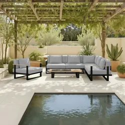 Loungegarnitur Fabrizia Grau Outdoorstoff/Metall/Holz
