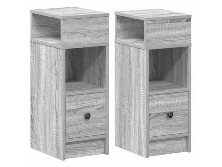 Coespram Nachttisch 2er Set mit Schublade Grau Sonoma 25x31x66 cm Kompakte Nachtschränke fürs Schlafzimmer mit zwei offenen Fächern und pflegeleichter Oberfläche für schnellen Zugriff.
