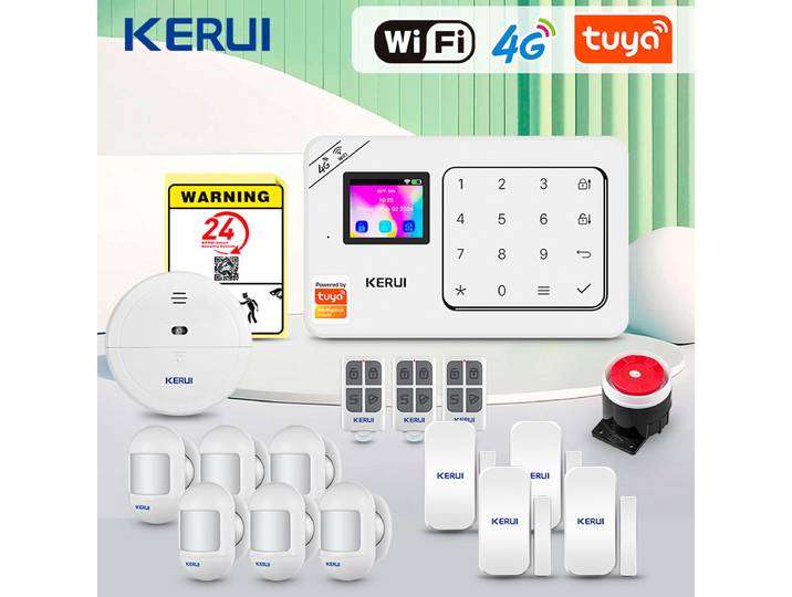 KERUI – alarme domestique avec Alexa, Tuya, alarme de sécurité pour maison intelligente, Protection anti-cambriolage sans fil 4G/WiFi, capteur de mouvement PIR W184