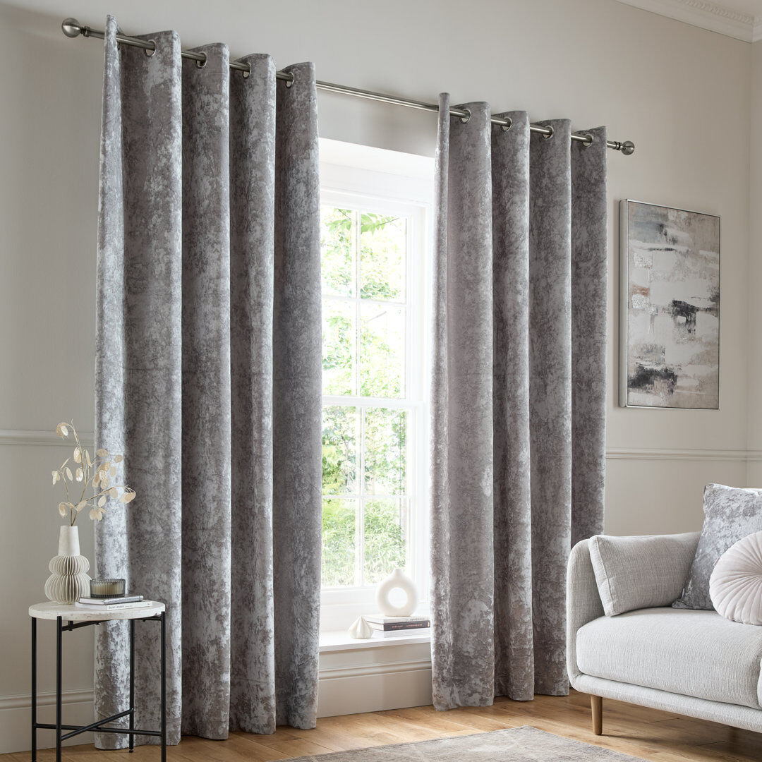 Catherine Lansfield Crushed Velvet Eyelet Sheer Curtains Blush Pink 90 x 90 Inch