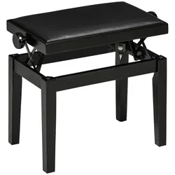 HOMCOM Klavierhocker Höhenverstellbar mit Lederkissen Kunstleder Gummiholz Schwarz 63x33x45-56cm