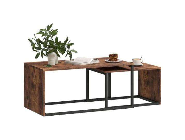 HOMCOM Couchtisch Stapelbar mit Metallrahmen 2er Set Rustikal Braun