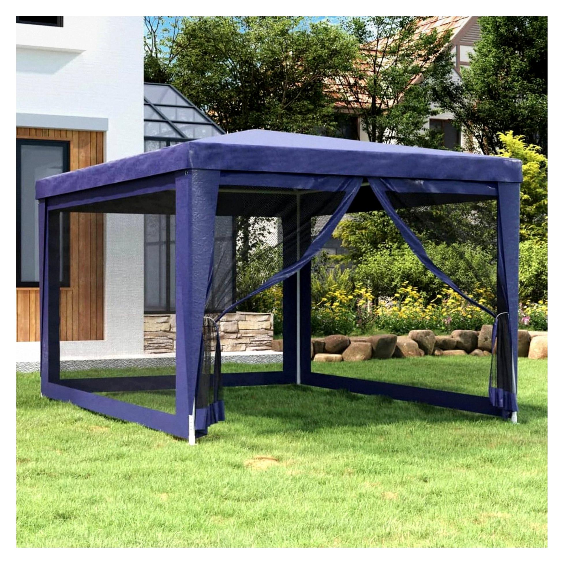Pavillon mit Seitenwänden, Gartenzelt mit 4 Mesh-Seitenwänden, Faltpavillon, Seitenwände für Pavillon Blau 3x4 m HDPE