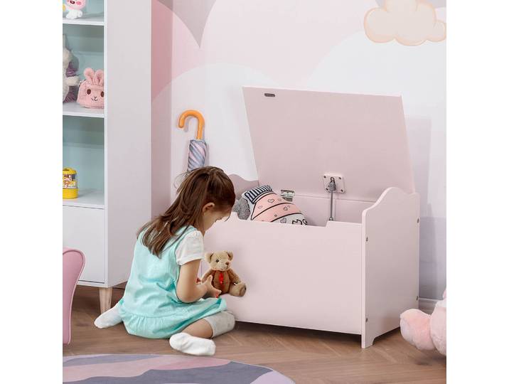 HOMCOM Coffre à Jouets Enfants MDF Rose 60x40x48cm