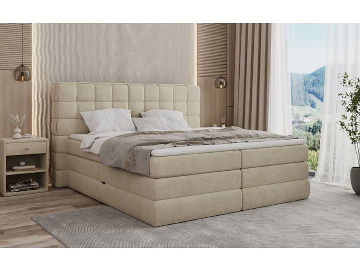 Boxspringbett Trama mit Stauraum in Samt - 140x200 - Bordeaux - H4 (100kg+) - Luxusbetten24