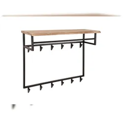 KAWOLA Garderobe NEREA Akazie Metall Hutablage 12 Haken schwarz