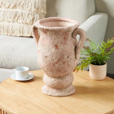 ARCILLA ELEMENTAL Cream or Pink Ceramic Antique Style Distressed Decorative Vase with Handles