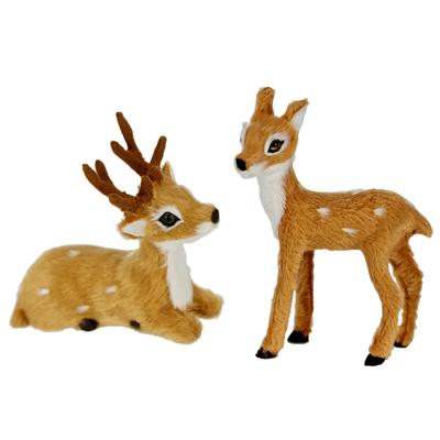 Dekofigur I.GE.A. "Tierfigur mini Reh 2er Set", braun, B:7cm H:7cm, Polyester, Dekofiguren, Kunstfell Tierfigur Statue Ornamente Pelz Plüschtier Pelztier Waldtier